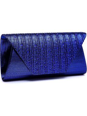 Women’s Blue Clutch Purse With Detachable Chain Wedding Formal Evening Bag